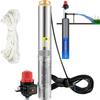 Deep Well Submersible Pump, 550W 230V/50Hz, 50L/min 89 M Head, 20 M Cord & Automatic Pressure Switch, 7.6 Cm Stainless Steel Water Pumps for