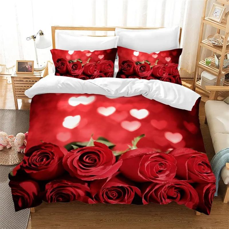 Valentine's Day Gifts Blue Rose Floral Duvet Cover Set King Size 3 Pieces 3D Printed Blossom Bedding Set Room Decoration Women