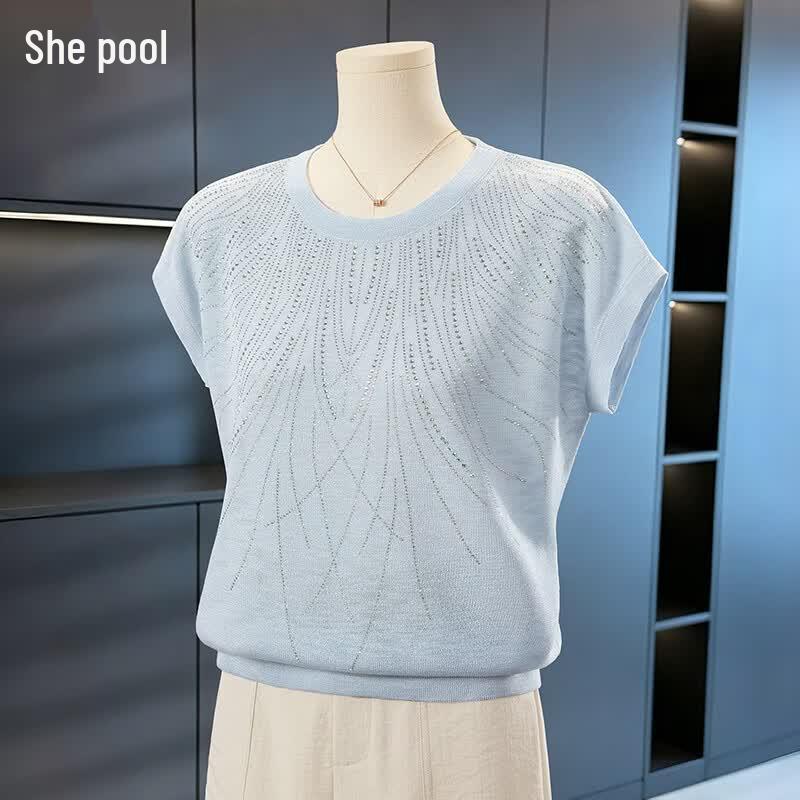 

Women s Lightweight Ice Silk T-Shirt with Hot Diamond Embellishment One Size