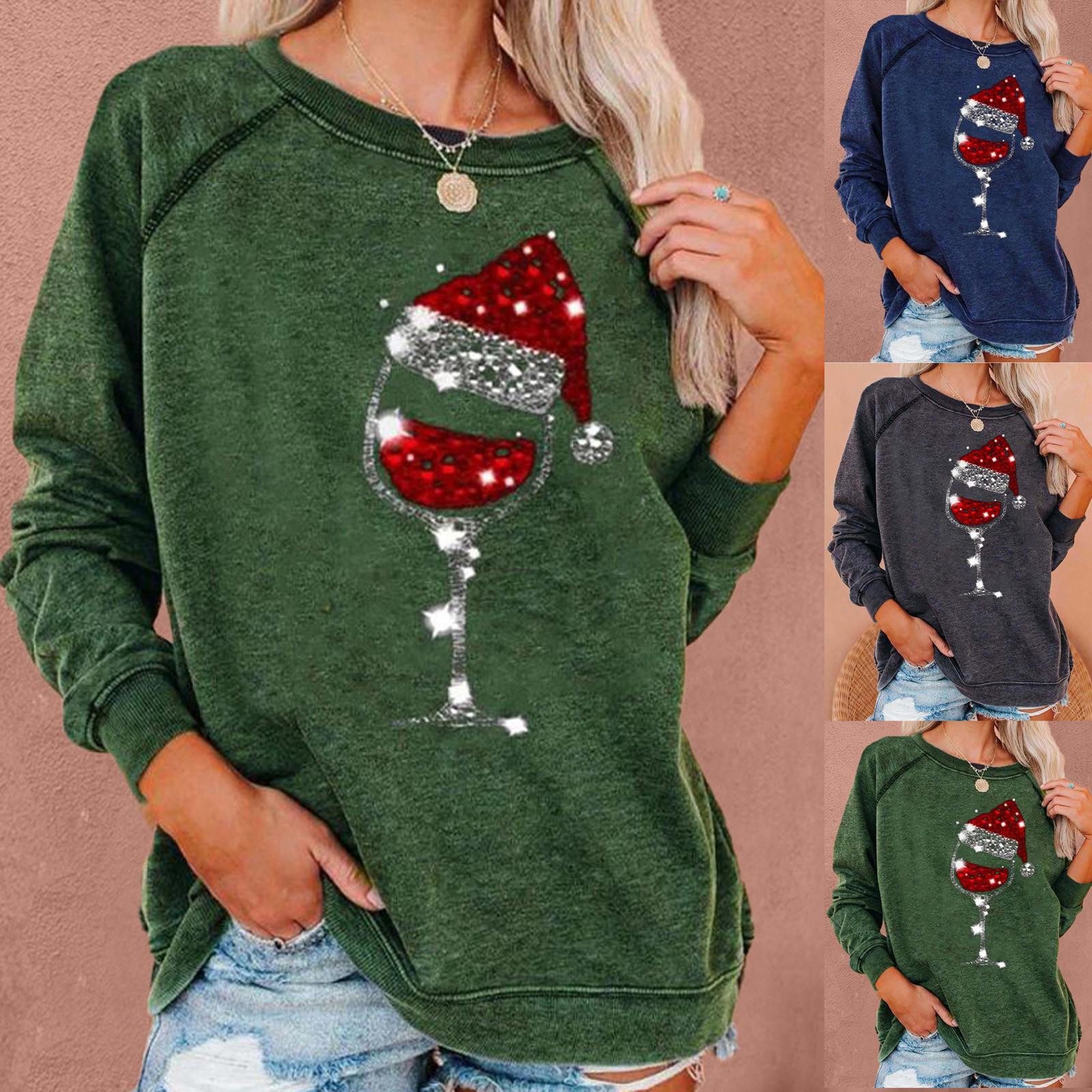 

Мода женщин Рождественская печать O- Шея Длинный рукав Loosen Sweatershirt Top