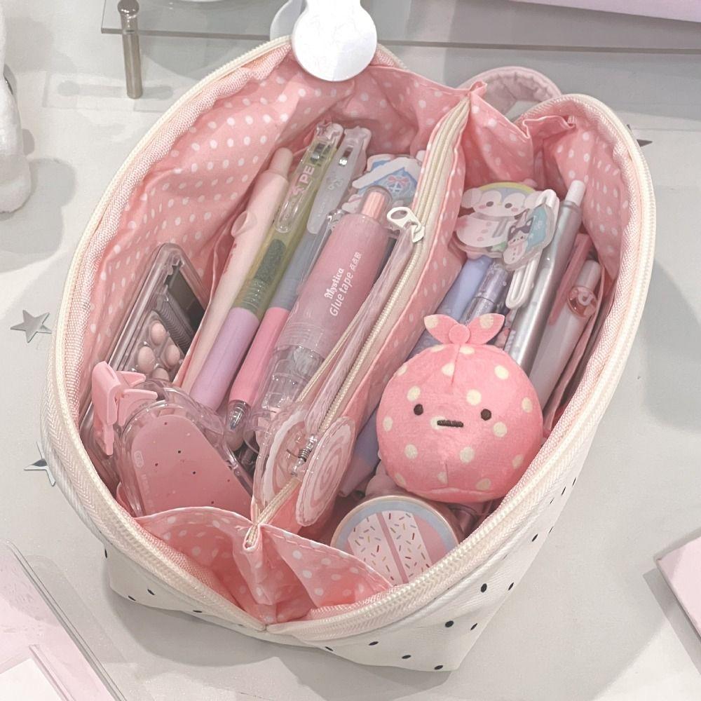 Korean Polka Dot Pencil Case Shell Shape Large-capacity Pen Bag Multi-functional Stationery Organizer School Supplies