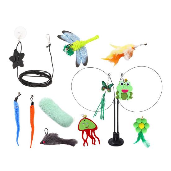 Pírková hračka pro kočky s tyčkou Interaktivní kočičí lákadlo s přísavkou 2 herní režimy Kočičí tyčková hračka pro vnitřní cvičení a zábavu