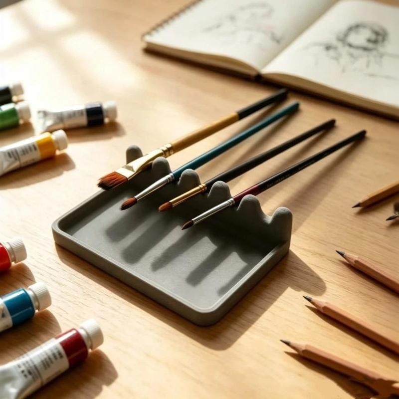 3D 5 Slots Paint Brush Holder With Drip Tray Portable Water Coloring Brushes Organizer Desktop Brush Holders