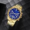 Luxury Men's Quartz Watch Classic Business Men Wristwatch Large Dial Alloy Steel Strip Blue Light Three Eye Men's Quartz Watch