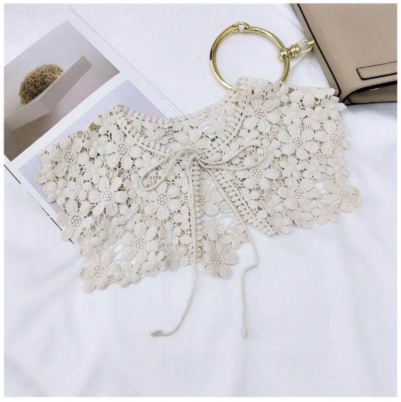 Vintage Shawl O-Neck Doll Fake Collar Shirt Women Hollow Crochet Lace False Collar Detachable Woman Half Shirt Faux  Col