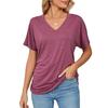 Summer New Casual V-neck Pullover Solid Color Loose T-shirt Women's Top  European American