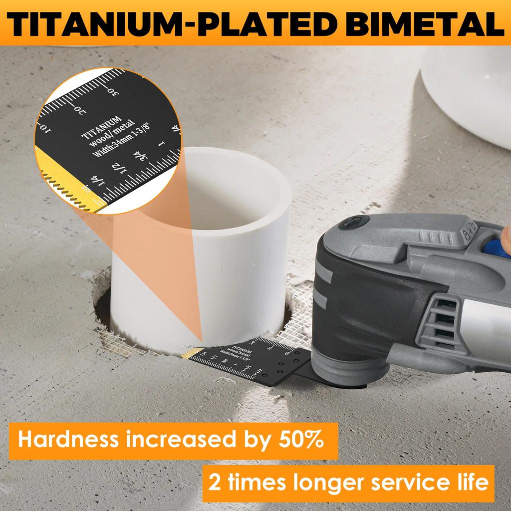 10Pcs Titanium Bimetal Oscillating Saw Blade Multifunctional Oscillating Multitool Blade with 2 Adapter for Cutting Wood Plastic