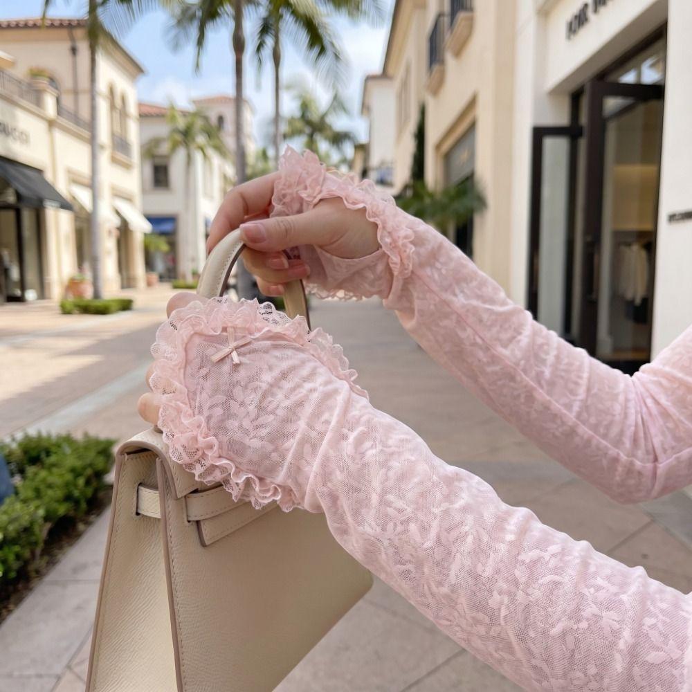 Breathable Sun Protection Sleeves Cooling Sunscreen Arm Guards Lace Arm Covers  Nail Art Props