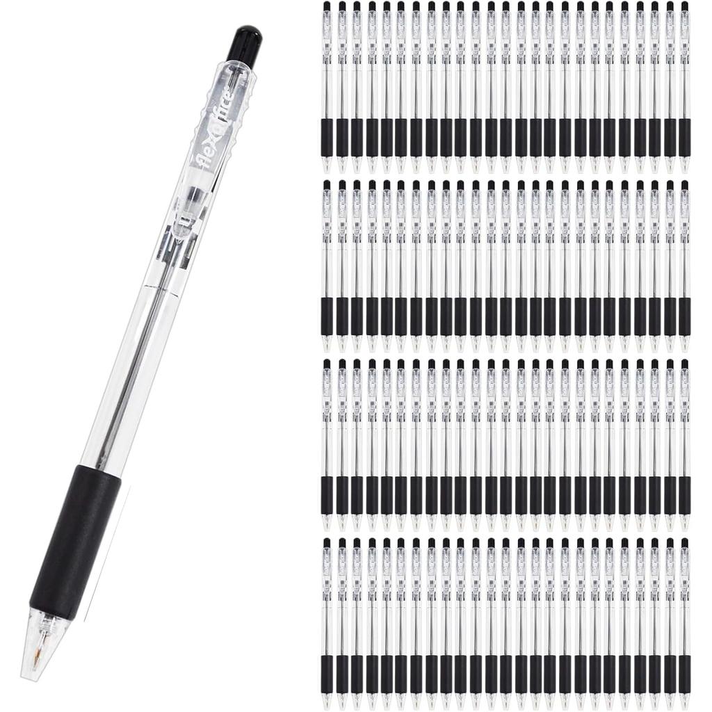Bulk 100 Flexoffice Ballpoint Broad Black Purchase Pens, 0.7mm, Point, Oil-Based, Knock-Style,