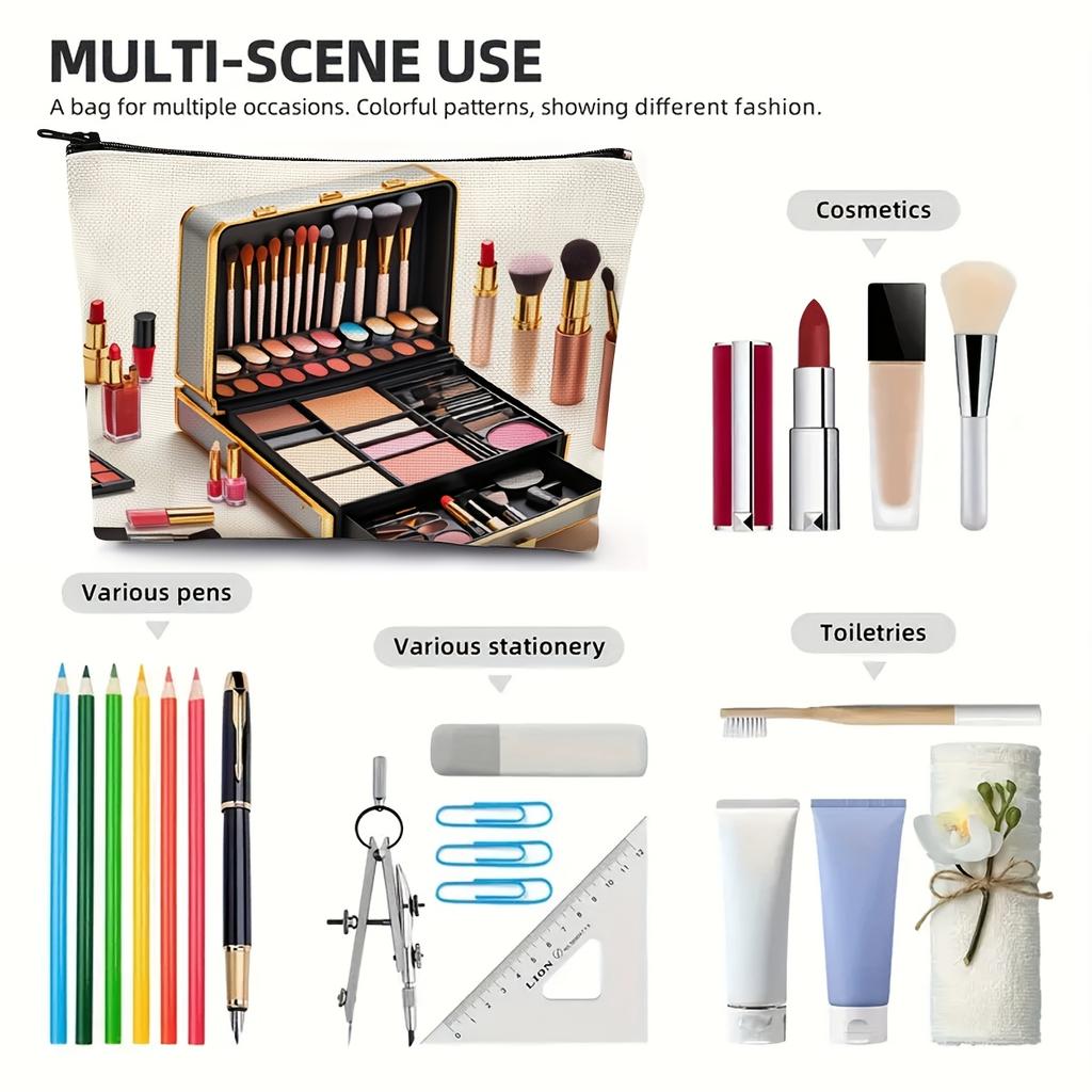 Golden Makeup Set Pattern Makeup Bag a Golden Cosmetic Wash Bag Featuring Design Lightweight Foldable Cosmetic Storage Bag