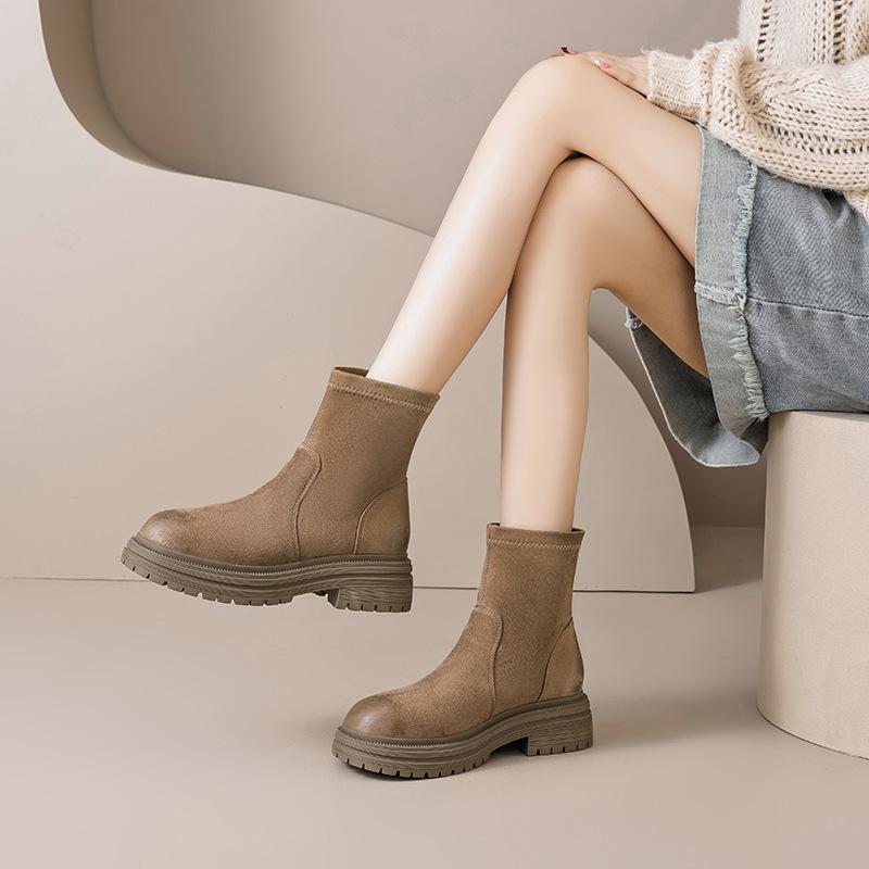 Augustine brown Martin boots women's 2025 new autumn and winter Maillard short boots platform Chelsea cigarette boots