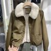 New fleece thickened short leather jacket fashion autumn and winter coat small fur collar leather jacket
