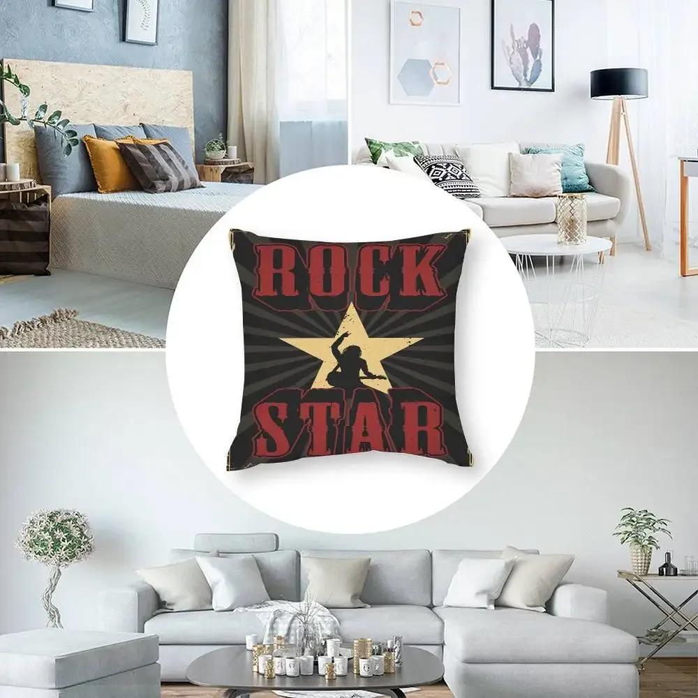 Vintage Rock Music Pillow Case Short Plush Double-sided Print Square Throw Pillow Covers Sofa Home Cushion Decor