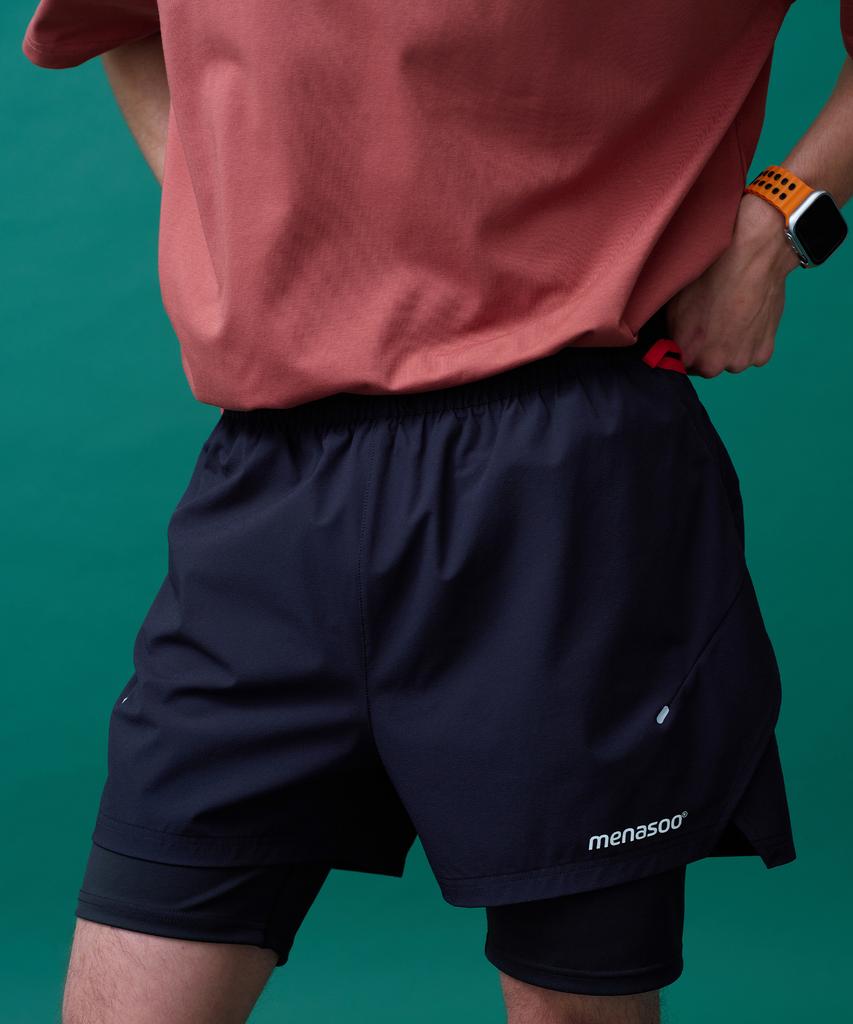 Minasu Unisex Multi Sport Two In One Running Shorts_Black