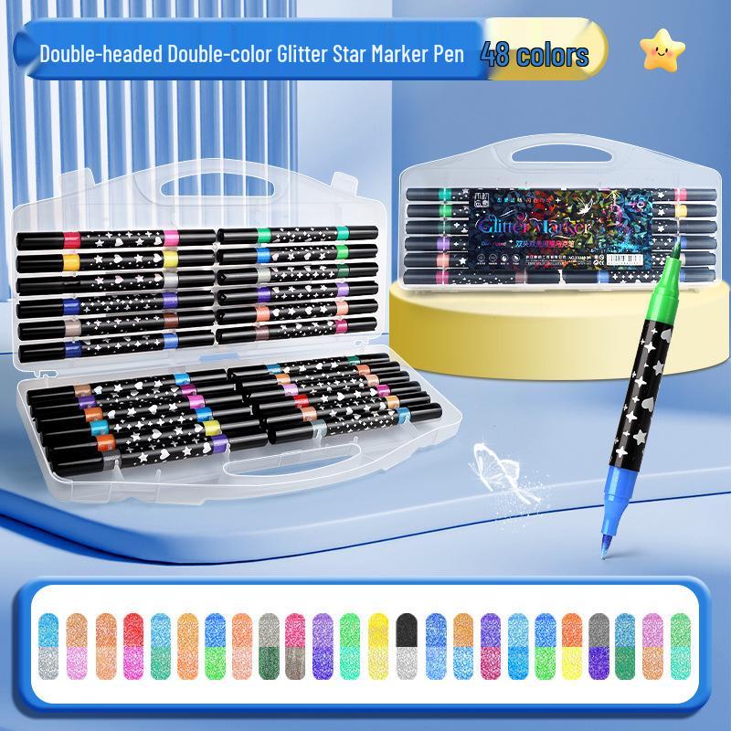 Dual-Tip Glitter Acrylic Marker for Kids - Soft Tip, Double Color, Ideal for Children's Art and Coloring Projects