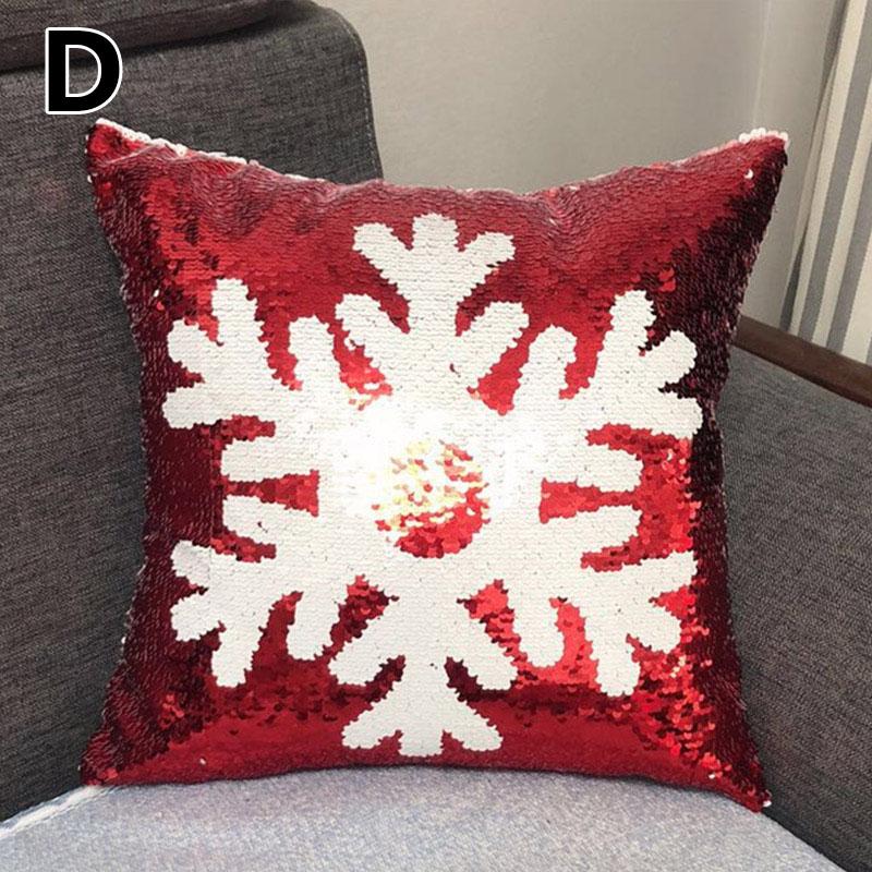 Elk Snowflake Red Xmas Pillow Cover for Living Room Glitter Sequins Cushion Cover Christmas Decoration Sofa Throw Pillow Case