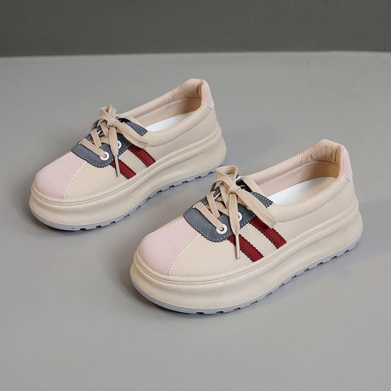 

fashion Women s Vulcanize Shoes 2024 Spring Summer Korean Style Breathable Colorblock Thick-soled Platform Sneakers Wear-resistant 40 хаки