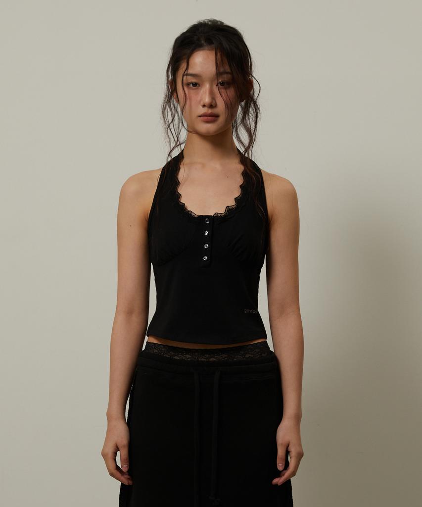 Gimeo Lace Halter Sleeveless Black
