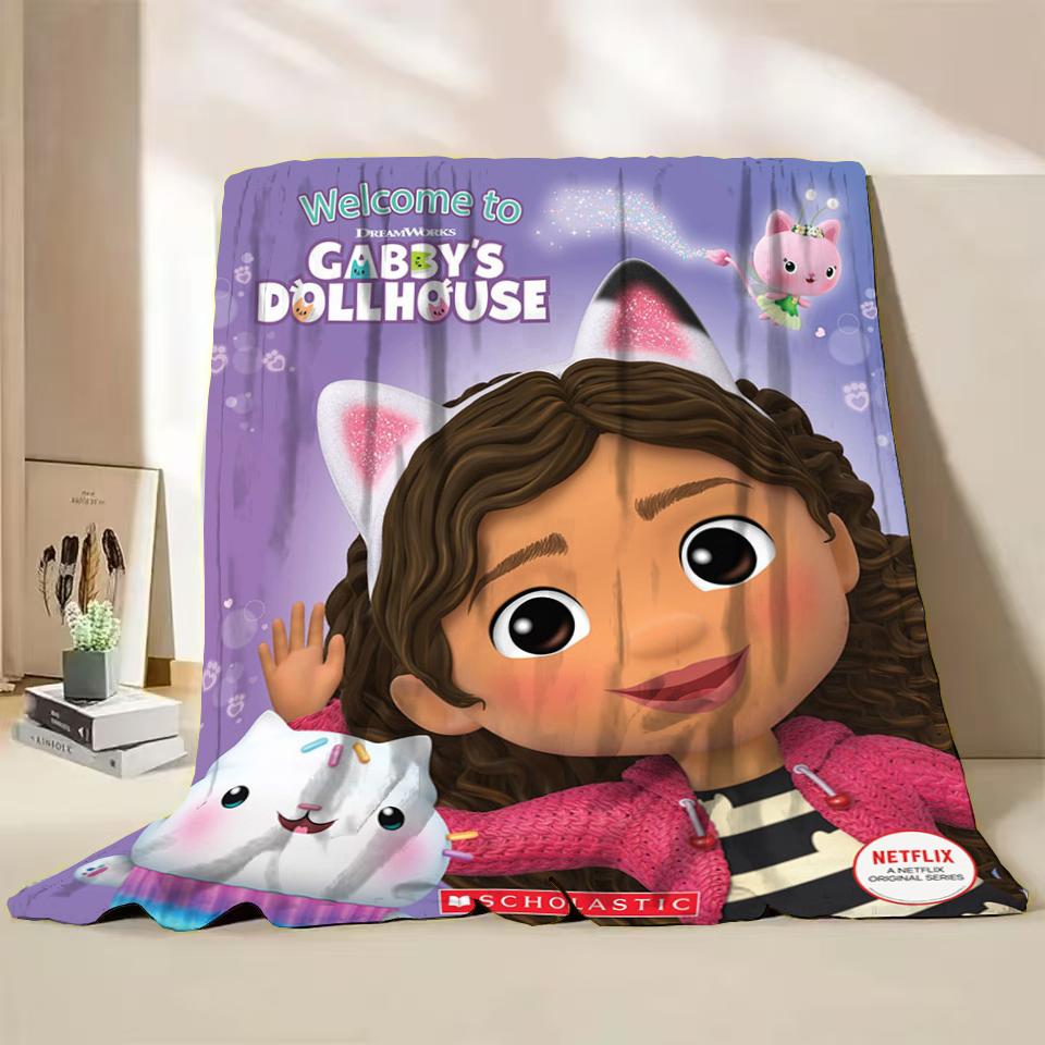Gabbys Dollhouse Flannel Fluffy Fleece Blanket for Home Bedroom Bed Sofa Office Children Cover Adult Soft Blanket Kids Cute Gift