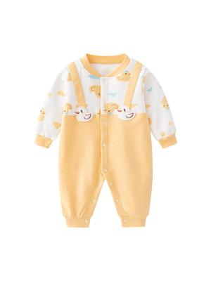 Neugeborenes Unisex Langarm-Strampler mit Cartoon-Print aus reiner Baumwolle
