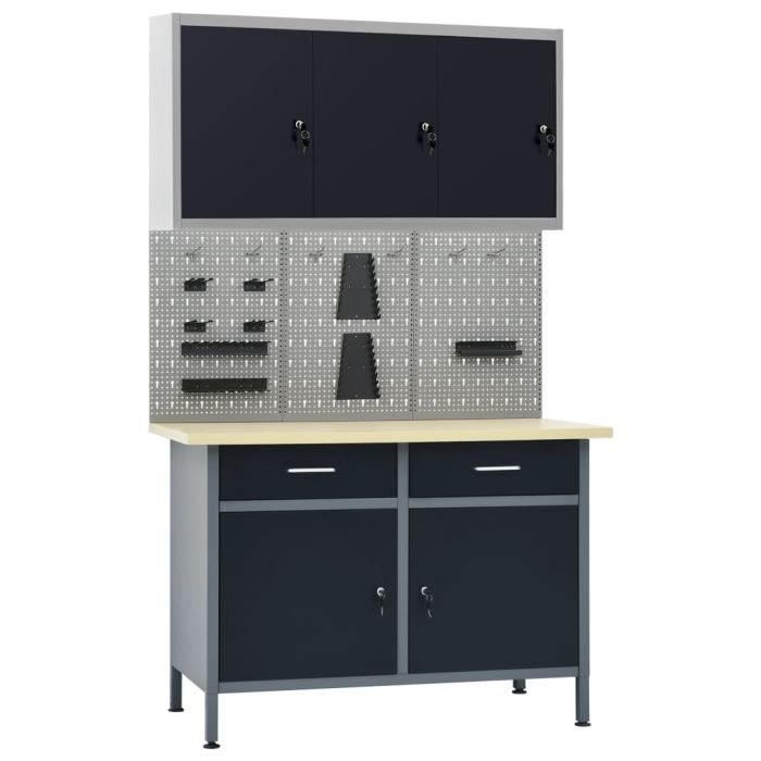 VidaXL Workbench with 3 Wall Panels and 1 Cabinet