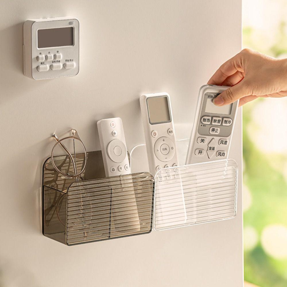 New Double Grid Remote Control Storage Box Wall-mounted Multi-function Home Mobile Storage Shelf Transparent Acrylic Shelfs