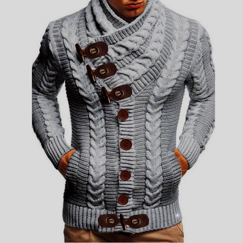 Herren S Hoher Hals Knopf Strick Cardigan Pullover Lässig