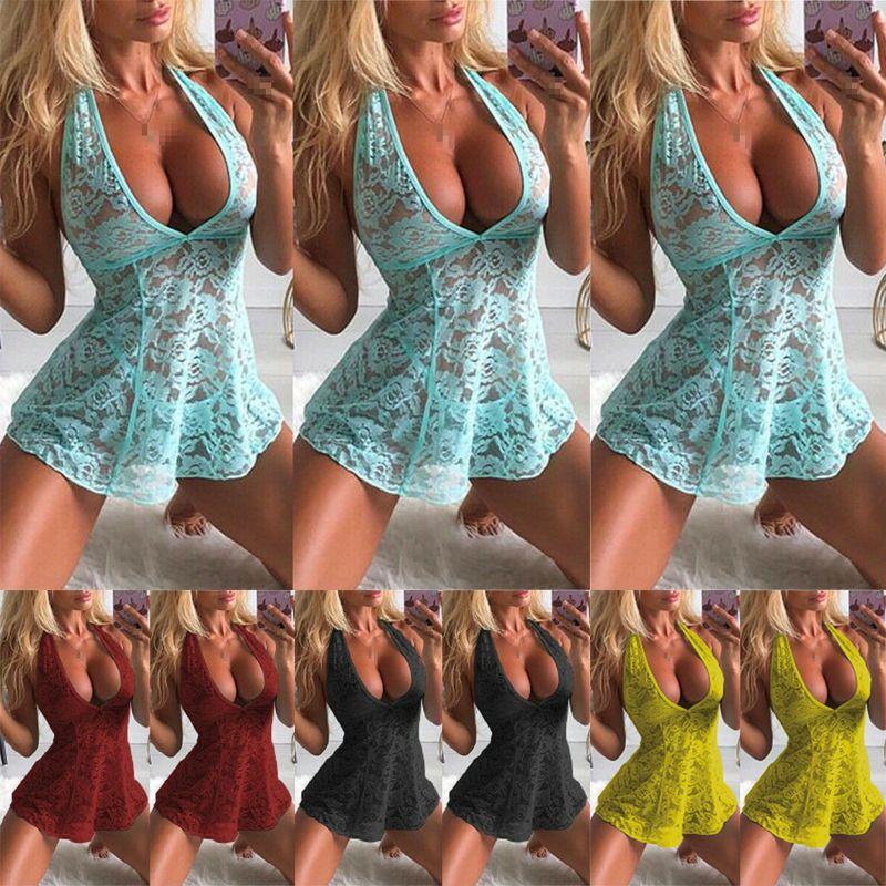Sexy Lingerie Womens Floral Lace Sleepwear Underwear Dress Babydoll Seethru