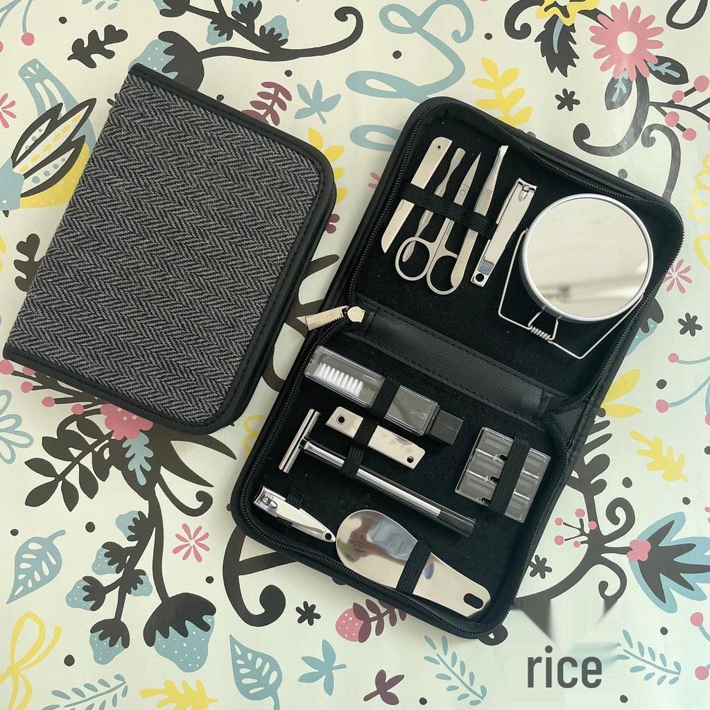 Men's Travel Grooming Set: Nail Clippers, Toothbrush, Razor, Double-Sided Mirror