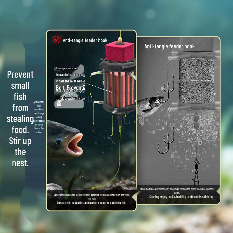 Silver & Bighead Carp Anti-Bottom Bait Cage Kit with Flip-Plate Hook & Buoyancy Board for Bottom Fishing