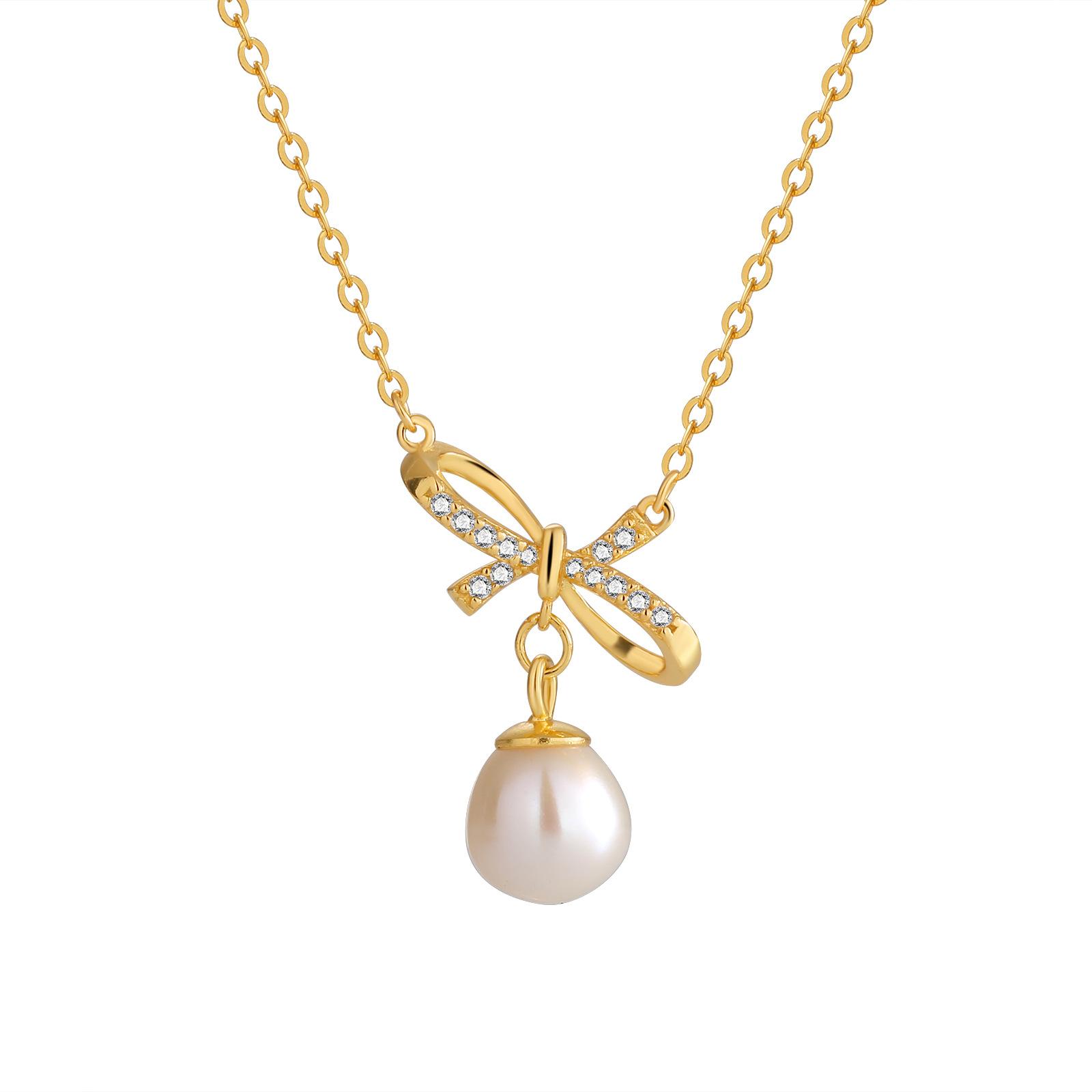 

Серебряное ожерелье с кулоном в виде банта из пресноводного жемчуга 925 пробы для женщин, нишевый дизайн, аксессуары своими руками, цепочка на шею из желтого золота, ювелирные изделия 925 silver