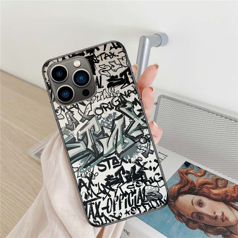 Graffiti Phone Case For Iphone 17 Air 16 15 Pro Max 14 Plus 16E Coque 13 Pro 12 Mini 11 Clear Cover Silicone Cute Shell Soft Cap