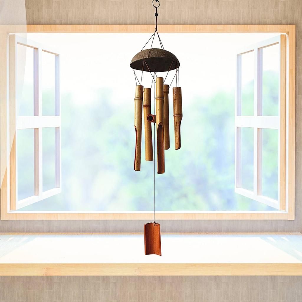 Bamboo Coconut Shell Wind Chimes Outdoor Bamboo Wind chimes  for Home Courtyard and Garden Decoration Light Colored