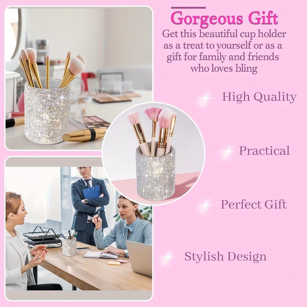 1pc Hexagonal Rhinestone-Embellished Storage Box - Portable Plastic Organizer for Makeup Brushes, Pens, Bathroom & Office Desk Accessories