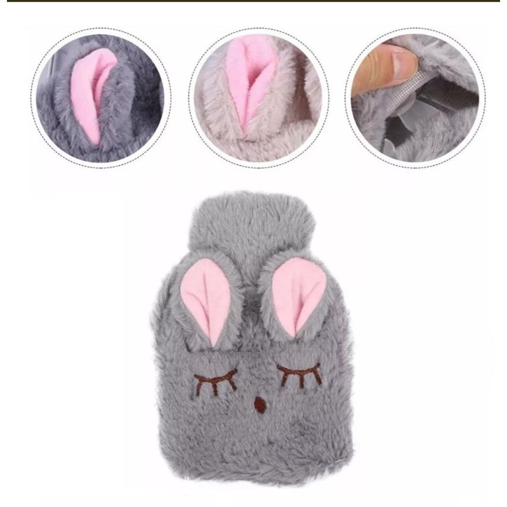 Hot Water Bottle with Cover Hot Water Bottle Explosion Proof Prevent Scald Detachable Rabbit Pattern Plush Cover Hot Water Bag
