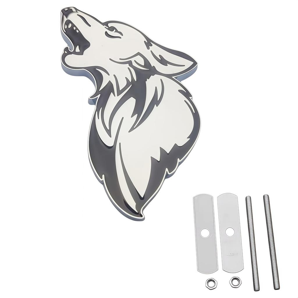 3D Metal Wolf Logo Car Front Grille Badge Side Fender Rear Trunk Emblem Sticker Decal  Car Exterior Decorative Accessories