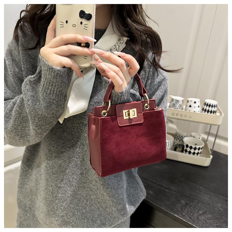 Retro Faux Leather Small Square Shoulder Bag Lock Closure Handbag for Women