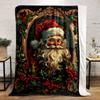 Christmas Themed Santa Print and Holly Berry Decor bedroom Blanket for Livingroom Couch lunch break Soft throw for Friend's festival Gift