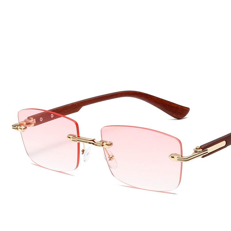 Vintage Rimless Square Sunglasses Women For Men Luxury Brand Designer Sun Glasses Punk Metal Rivet Grain Leg Eyewear Uv400