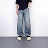 American Retro Ripped Jeans Men's Summer New Trendy Brand Design Sense Loose Straight Wide Legs Casual Long Pants