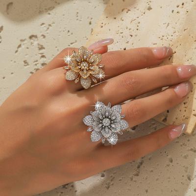 Neuer Doppelschichtiger Voll-Diamant-Blumenring Damen Nischendesign Hochwertiger Luxusring Schlichter Joker-Schmuck