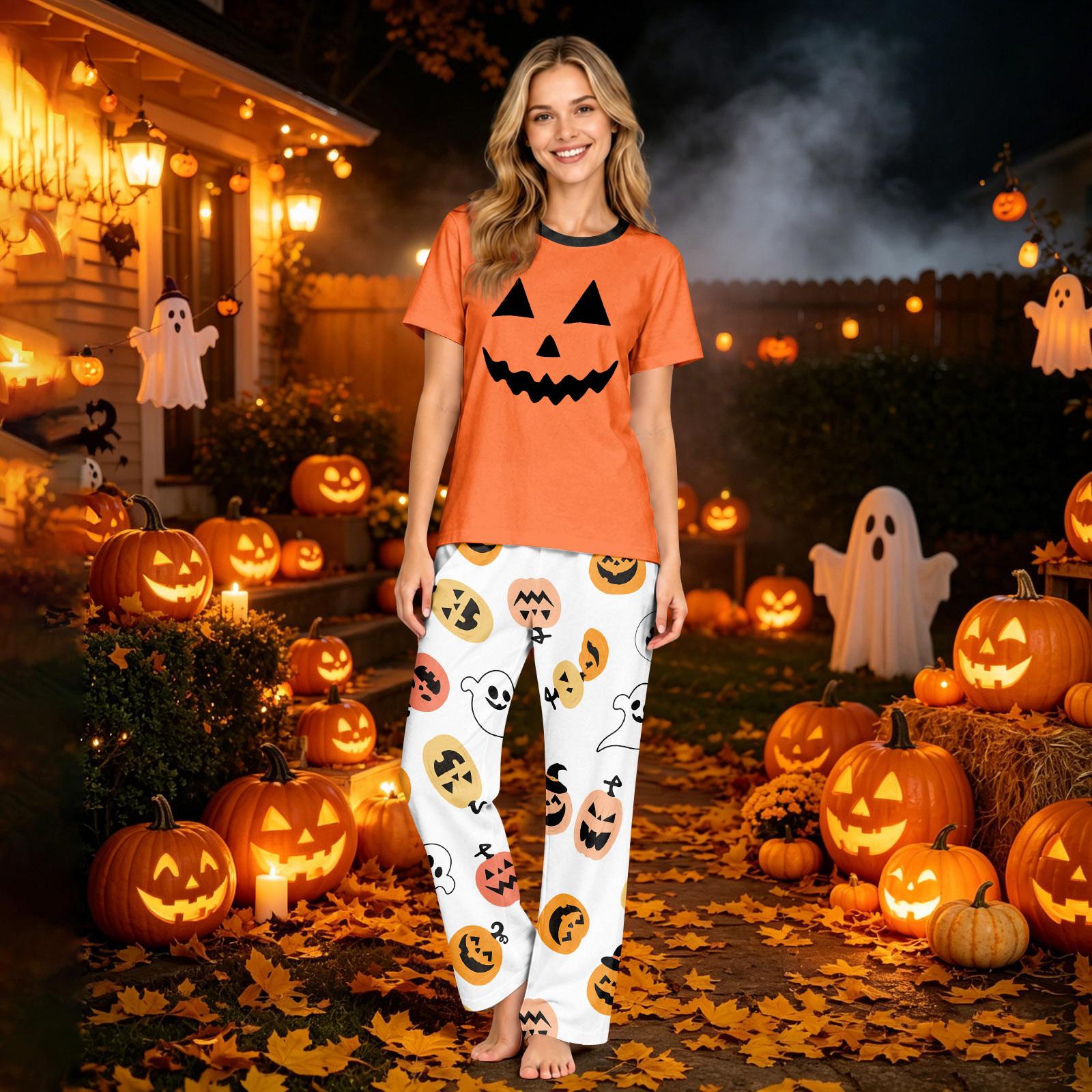 Family Matching Halloween Printed Short Sleeve Pajama Set for Women Men Kids XXL