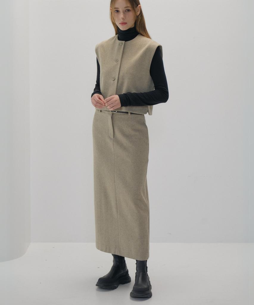 Okuka Classic Wool Skirt_Oat Beige