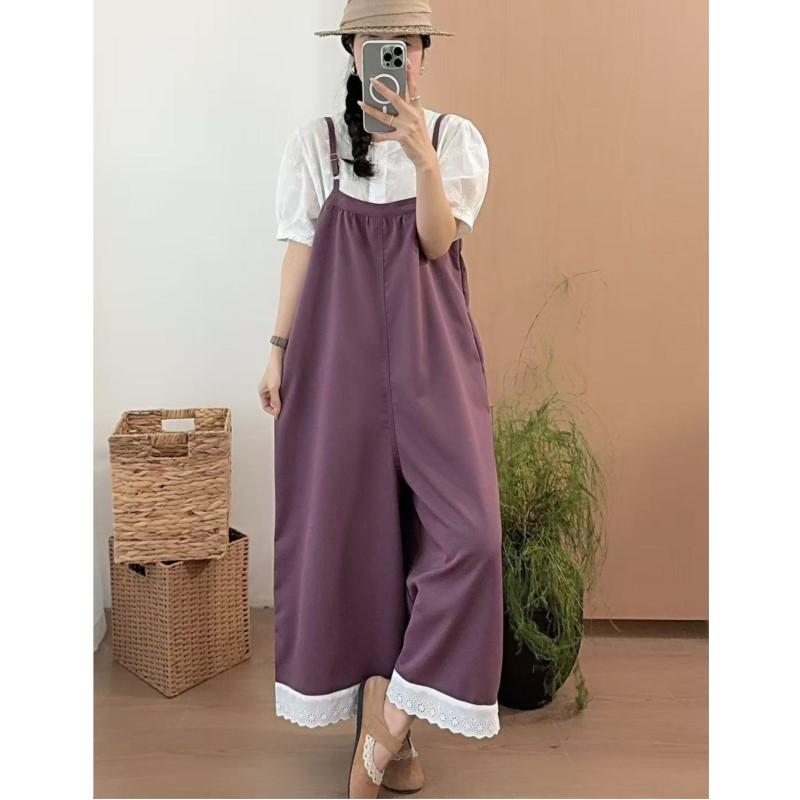 Johnature Casual Japanese Suspender Pants Women Summer Collection Loose Versatile Wide-leg Jumpsuits