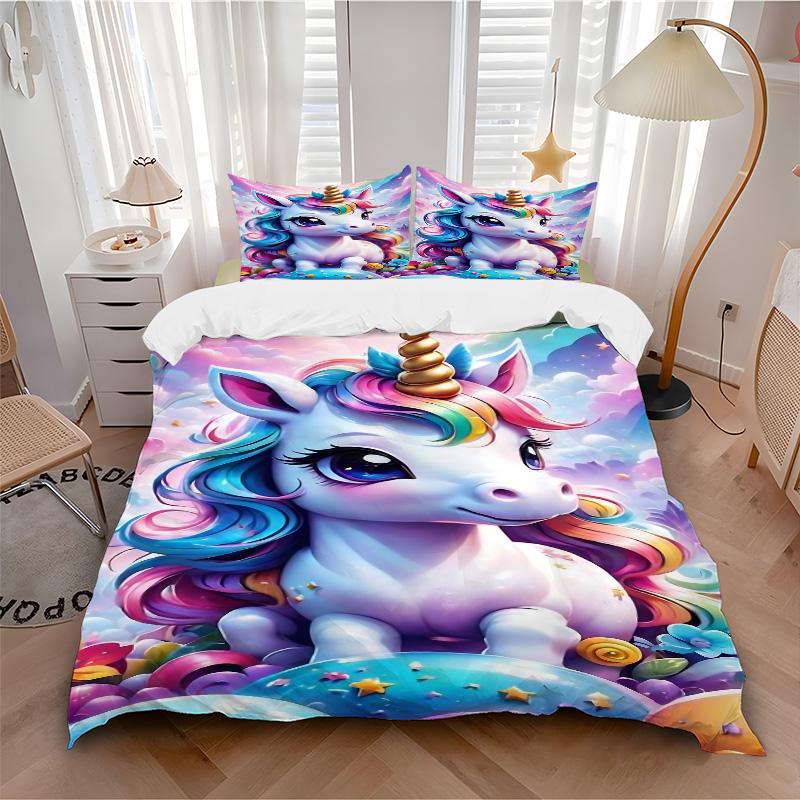 Fantasy Unicorn Dreamscape Print 3Pcs Bedding Setduvet Cover With 2 Bedropillowcase Home Birthday Gift