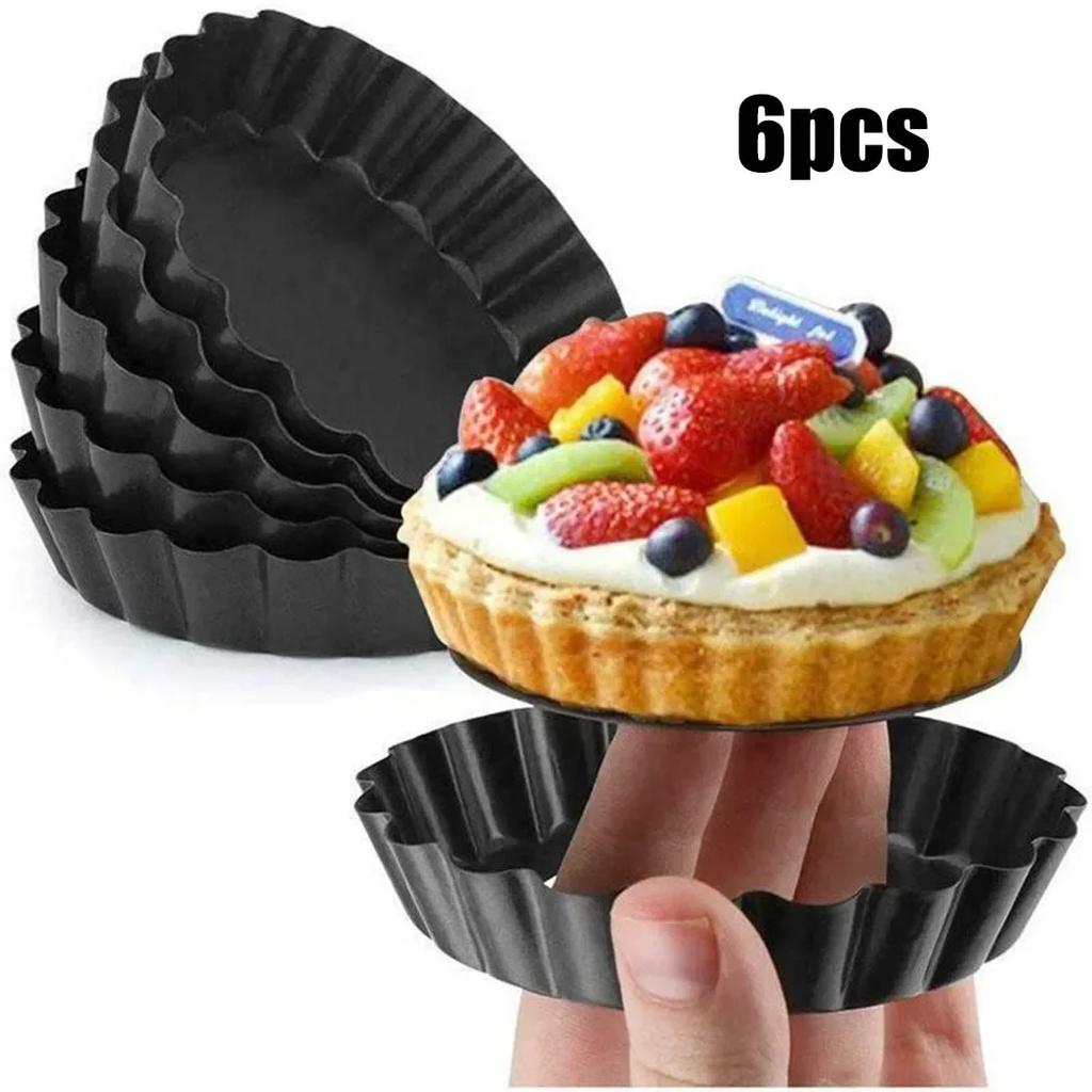 6 Pcs Cake Baking Pan Tart Pan Baking Mold 4 Inch Non-stick Removable Bottom Mini Tart Tins Cases For Kitchen Tableware