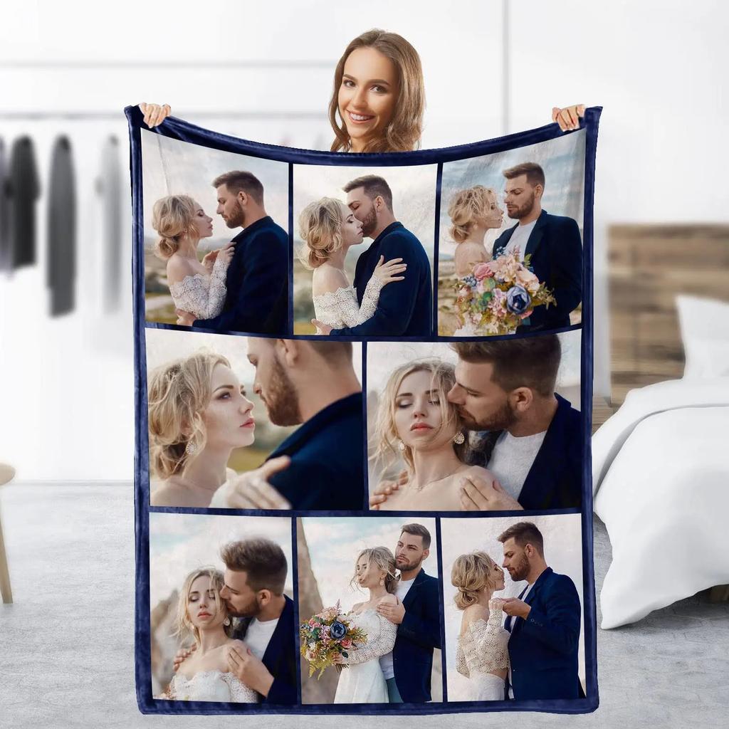 Personalized With Photo Blankets Collage Text Flannel Blankets Family Couple Friends Gifts