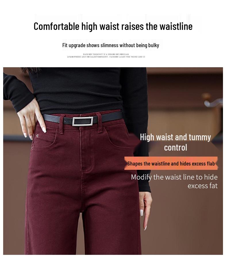 Damen 2025 High-Waisted Dunkelblaue Straight-Leg Jeans - Slim Fit, Wide-Leg, Lässige Frühling & Herbst Hose