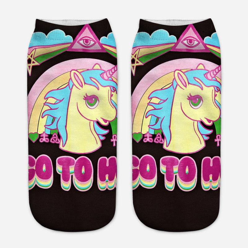 Harajuku 3D Print Unicorn Women Kawaii Ankle Licorne Chaussette Femme Calcetines Mujer Cute Art Socks Unisex