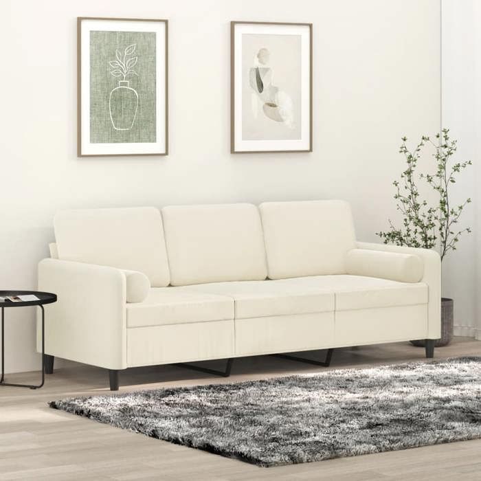 VidaXL Canapé 3 places avec oreillers décoratifs crème 180 cm velours, canapé, canapé de salon, canapé 3 places en velours, 3200899